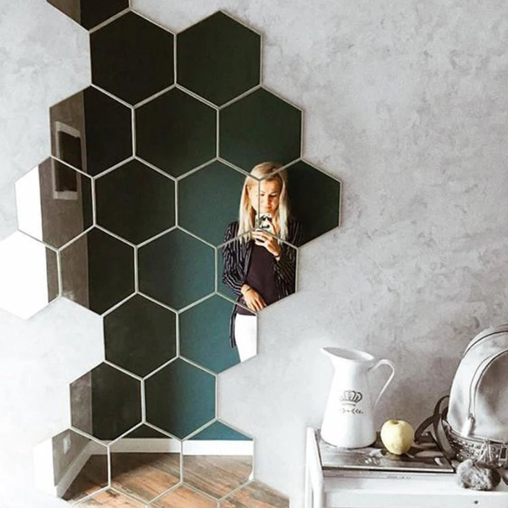 6/12pcs 3D Hexagon Mirror