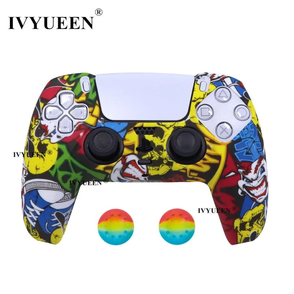 Water Transfer Printing Protective Silicone Case for Sony Playstation 5 PS5 Controller Rubber Cover Joysticks Thumb Grips Caps