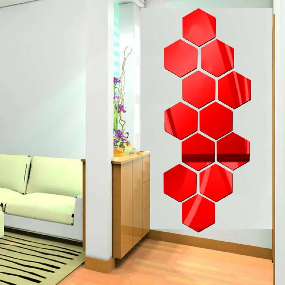 6/12pcs 3D Hexagon Mirror