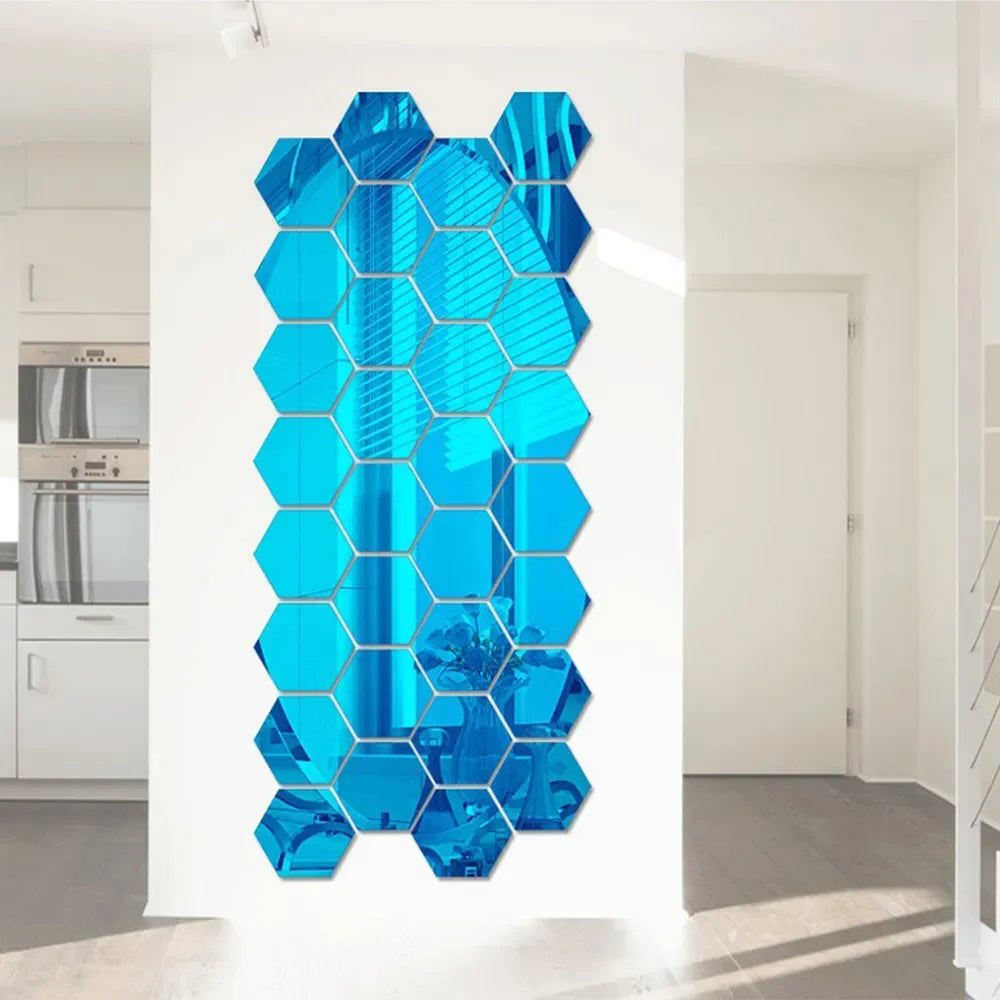 6/12pcs 3D Hexagon Mirror