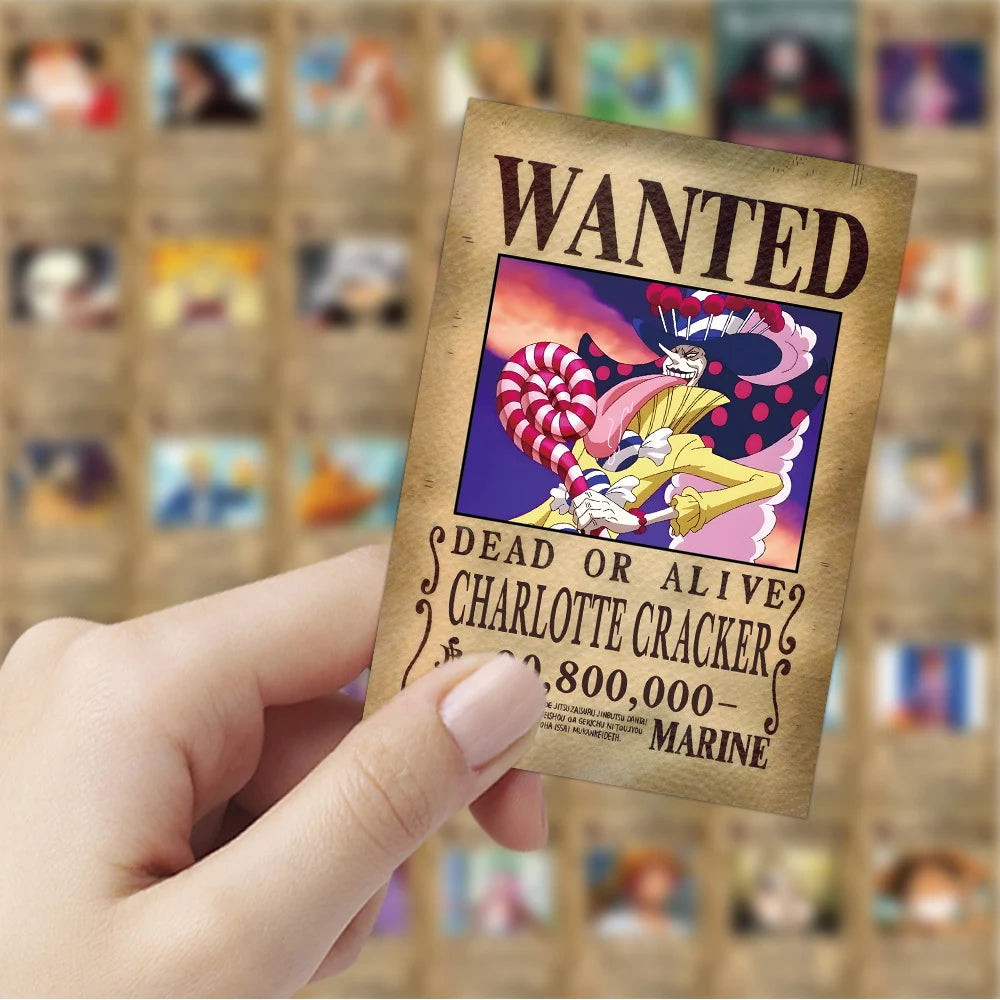 10/30/56PCS One Piece Wanted Posters Anime Cartoon Stickers Skateboard Fridge Guitar Laptop Motorcycle Travel Cool Decal Sticker