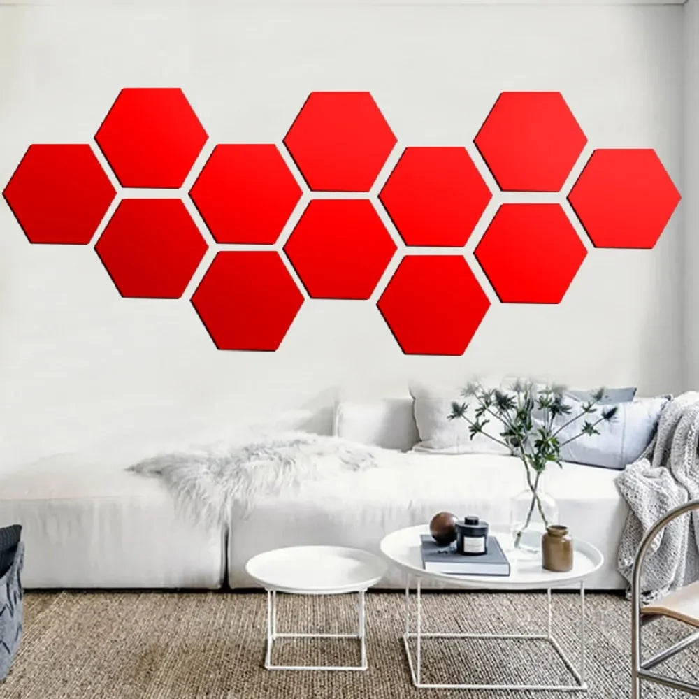 6/12pcs 3D Hexagon Mirror