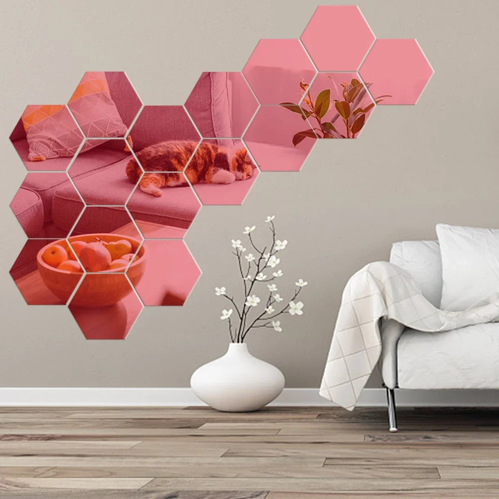 6/12pcs 3D Hexagon Mirror