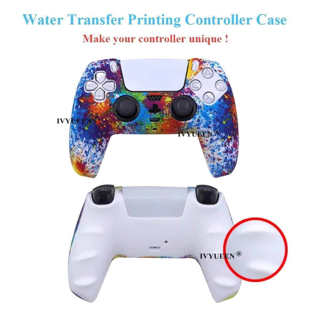 Water Transfer Printing Protective Silicone Case for Sony Playstation 5 PS5 Controller Rubber Cover Joysticks Thumb Grips Caps