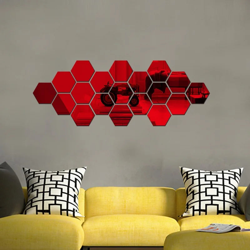 6/12pcs 3D Hexagon Mirror