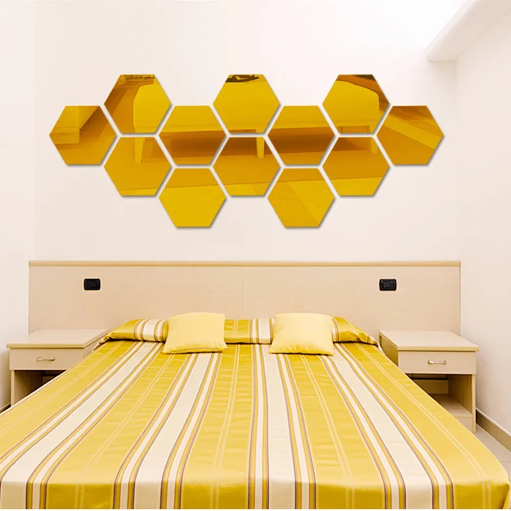 6/12pcs 3D Hexagon Mirror