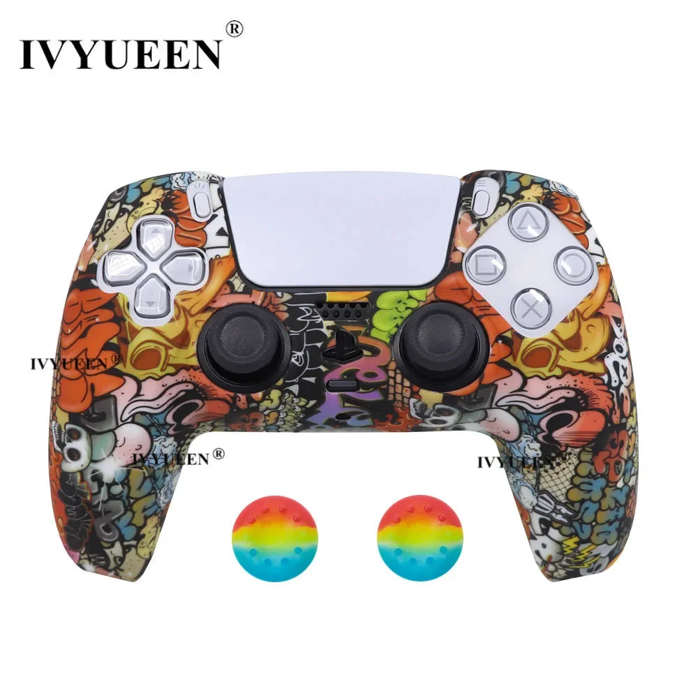 Water Transfer Printing Protective Silicone Case for Sony Playstation 5 PS5 Controller Rubber Cover Joysticks Thumb Grips Caps