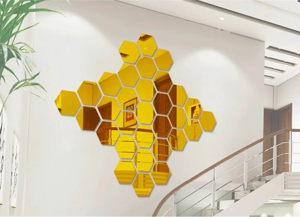 6/12pcs 3D Hexagon Mirror