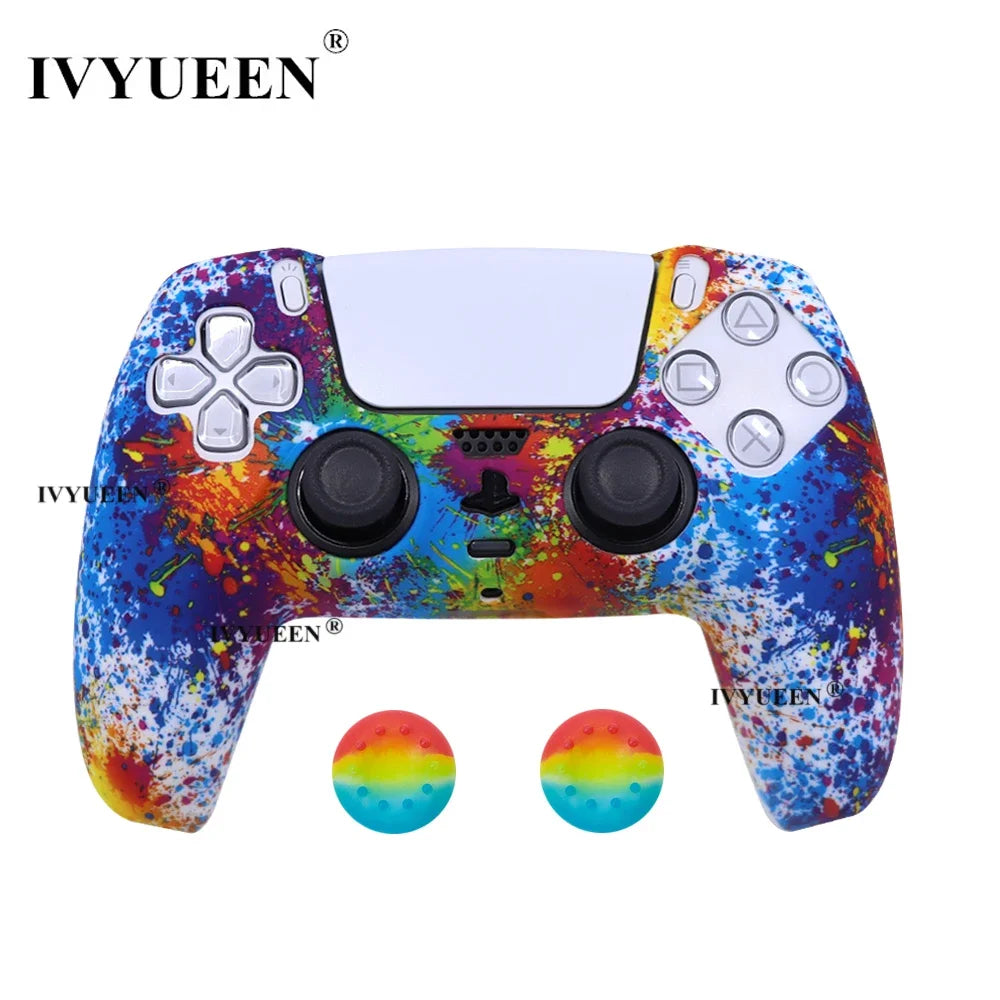 Water Transfer Printing Protective Silicone Case for Sony Playstation 5 PS5 Controller Rubber Cover Joysticks Thumb Grips Caps