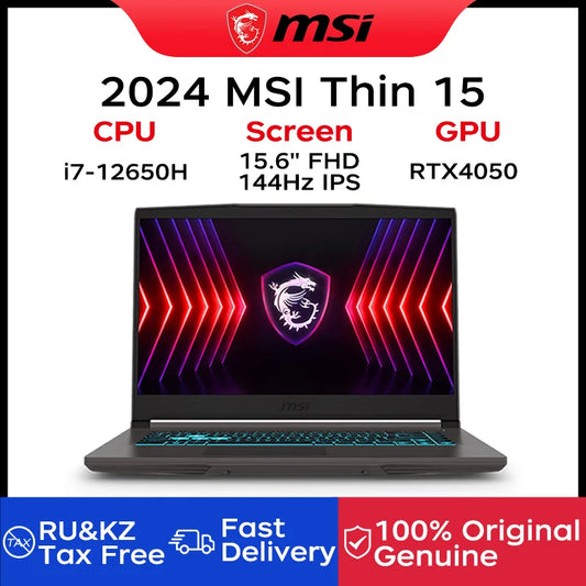 MSI Thin 15 Gaming Notebook 15.6 Inch 2.5K FHD 144Hz IPS Screen Netbook i7-12650H 32GB 2TB SSD RTX4050