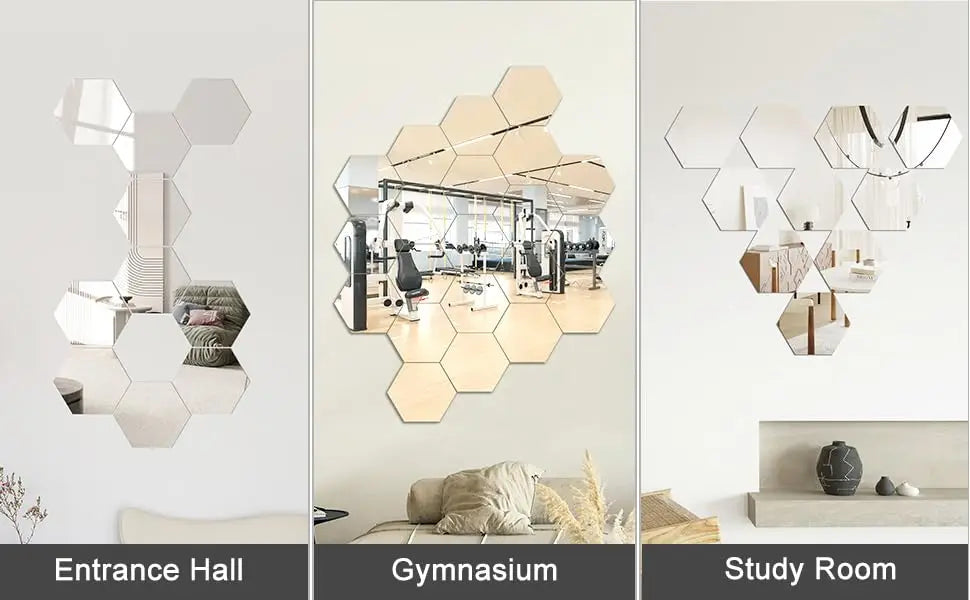 6/12pcs 3D Hexagon Mirror