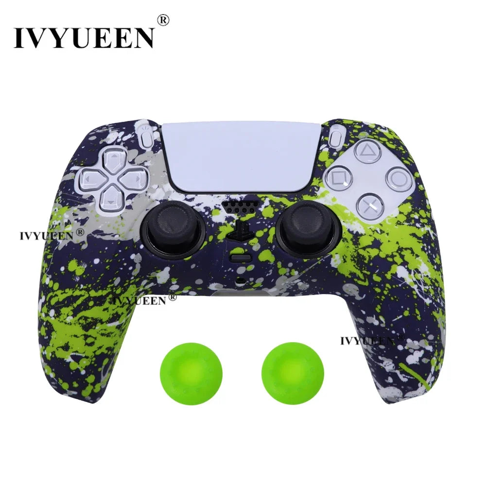 Water Transfer Printing Protective Silicone Case for Sony Playstation 5 PS5 Controller Rubber Cover Joysticks Thumb Grips Caps